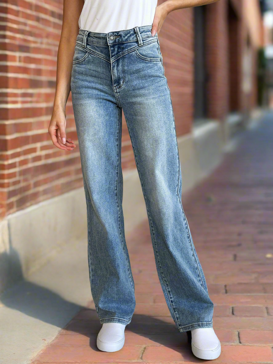 Judy Blue Wide Leg Retro High-Rise Waist  Medium Wash Classic Denim Jean Pants