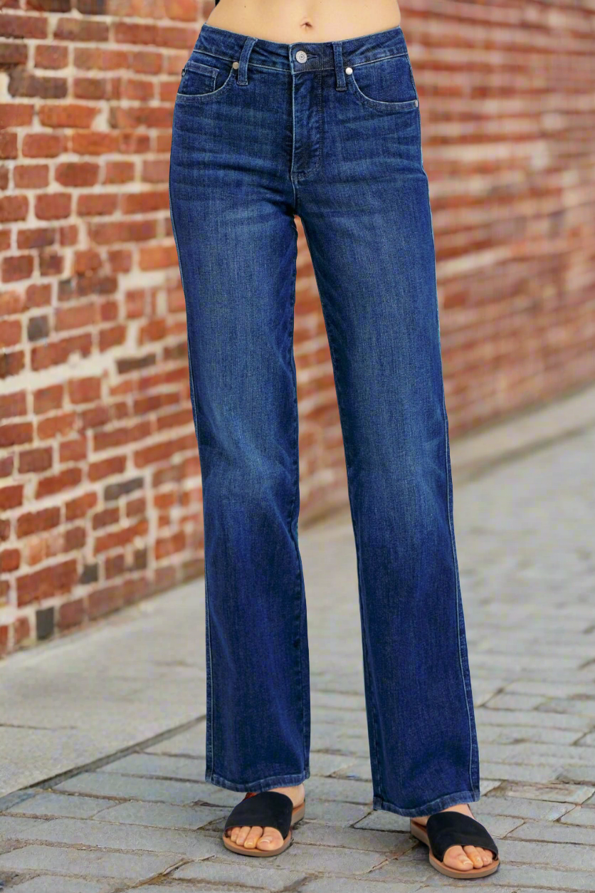 High-Rise Waist Denim Classic Boyfriend Straight Leg Jean Pants Dark Judy Blue