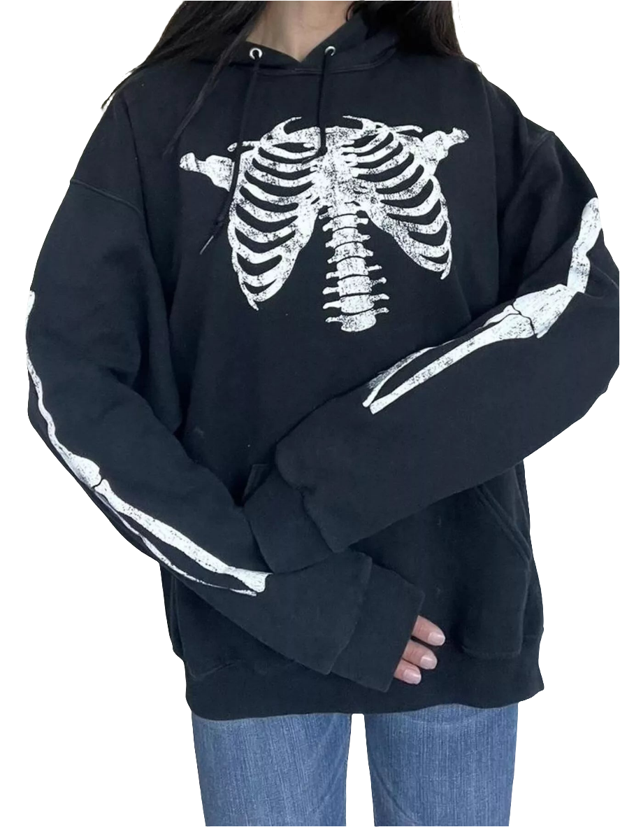 Skeleton Print Oversized Hoodie Pullover Sweatshirt Kangaroo Pocket Sweater Shirt