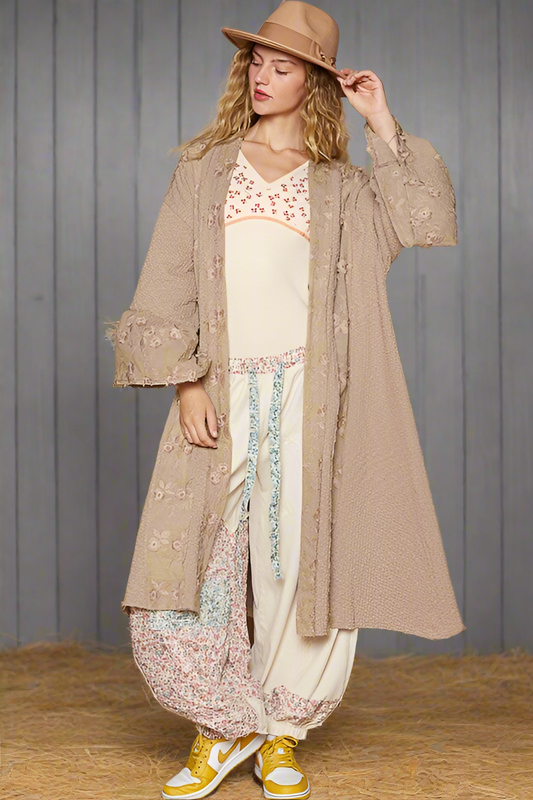 POL Lace Patchwork Oversized Granny Retro Floral Boho Ribbed Longline Cardigan