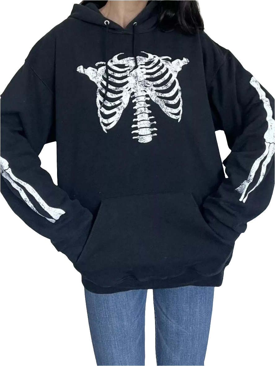 Skeleton Print Oversized Hoodie Pullover Sweatshirt Kangaroo Pocket Sweater Shirt