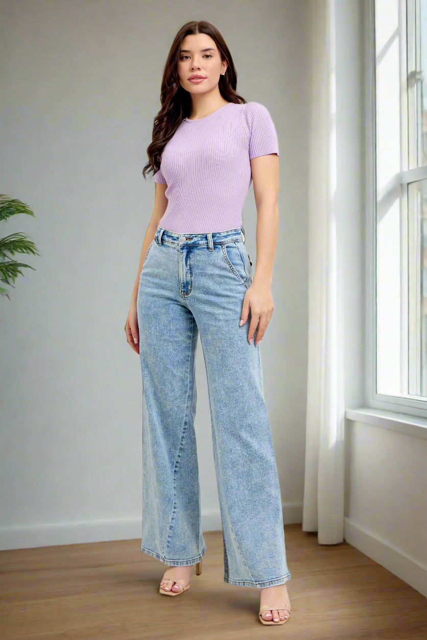 Judy Blue High-Rise Boyfriend Jeans Ultra Wide Leg Panel Relaxed 90s Denim Pants Plus Size Available