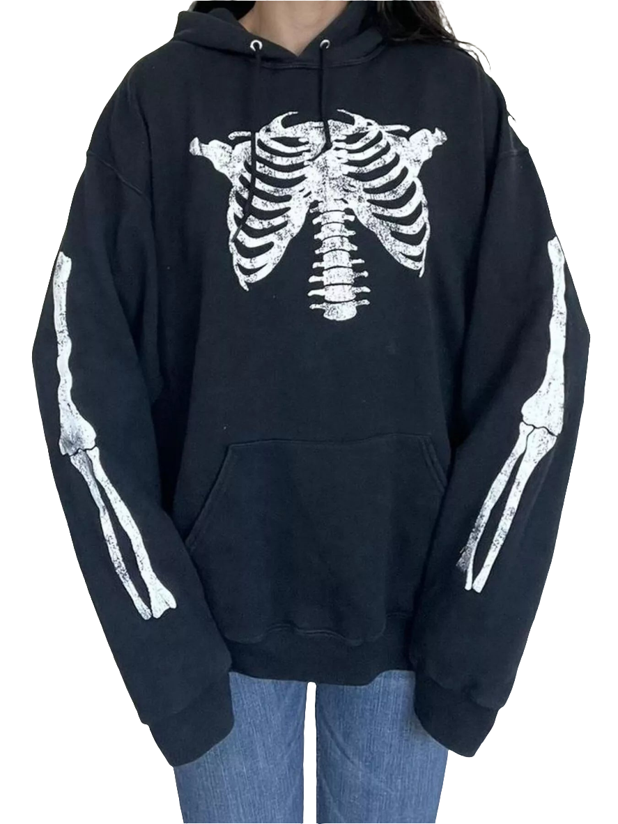 Skeleton Print Oversized Hoodie Pullover Sweatshirt Kangaroo Pocket Sweater Shirt