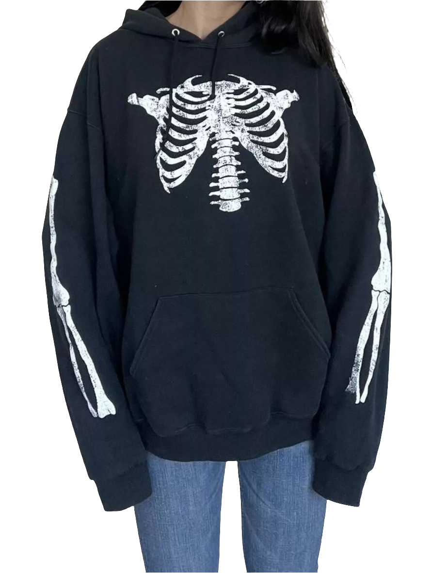 Skeleton Print Oversized Hoodie Pullover Sweatshirt Kangaroo Pocket Sweater Shirt