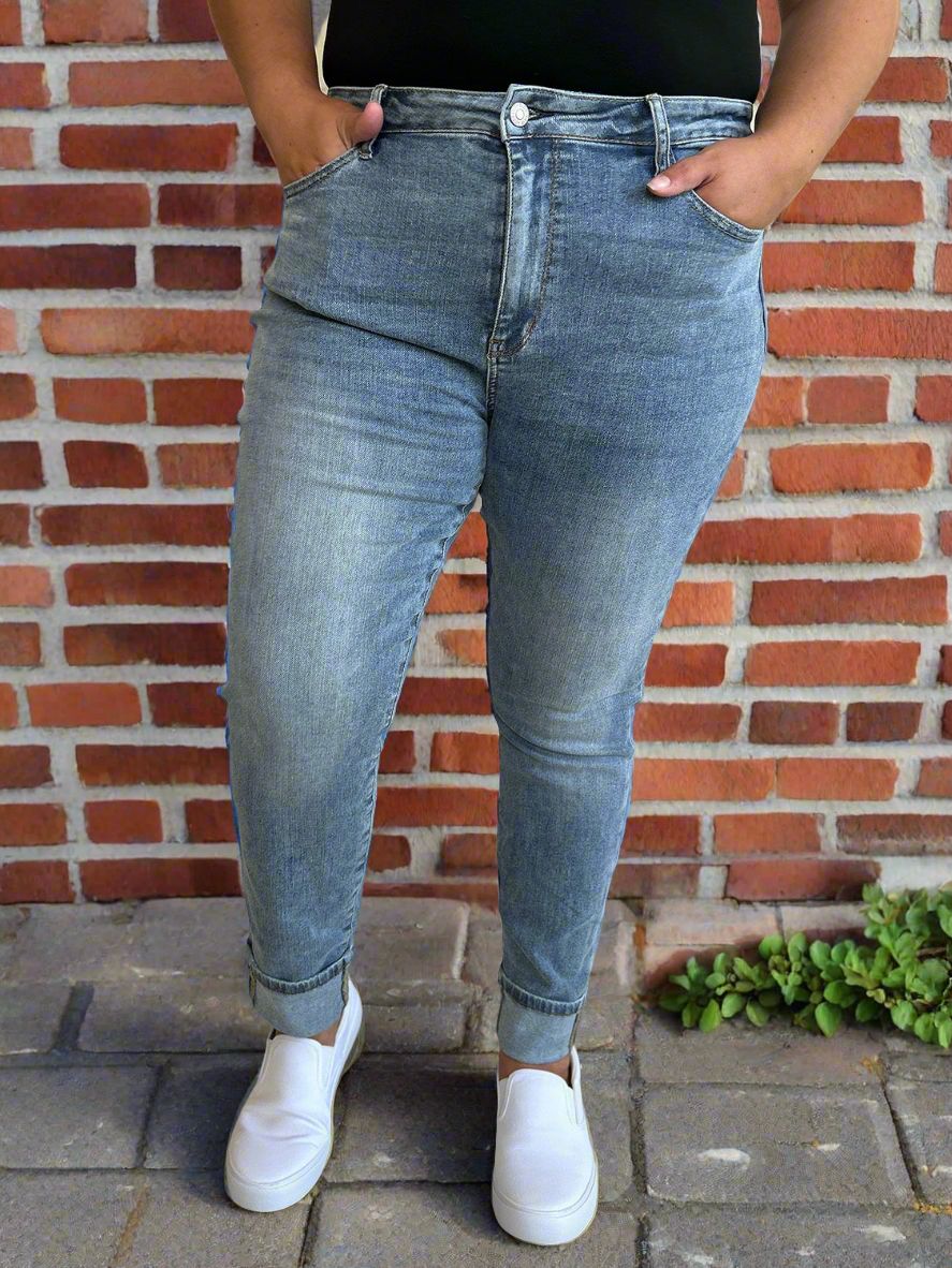 Judy Blue High Rise Waist Skinny Stretch Slim Fit Denim Cuffed Hem Jean Pants