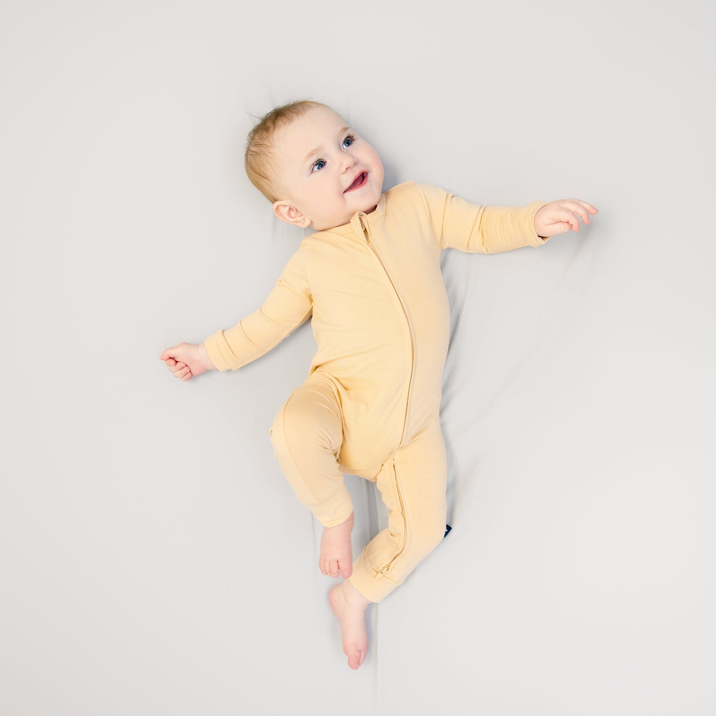 Larkspur Pant Romper Cloudweave Bamboo Long Sleeve Zip Baby Toddler One-piece Bodysuit  Golden Sand