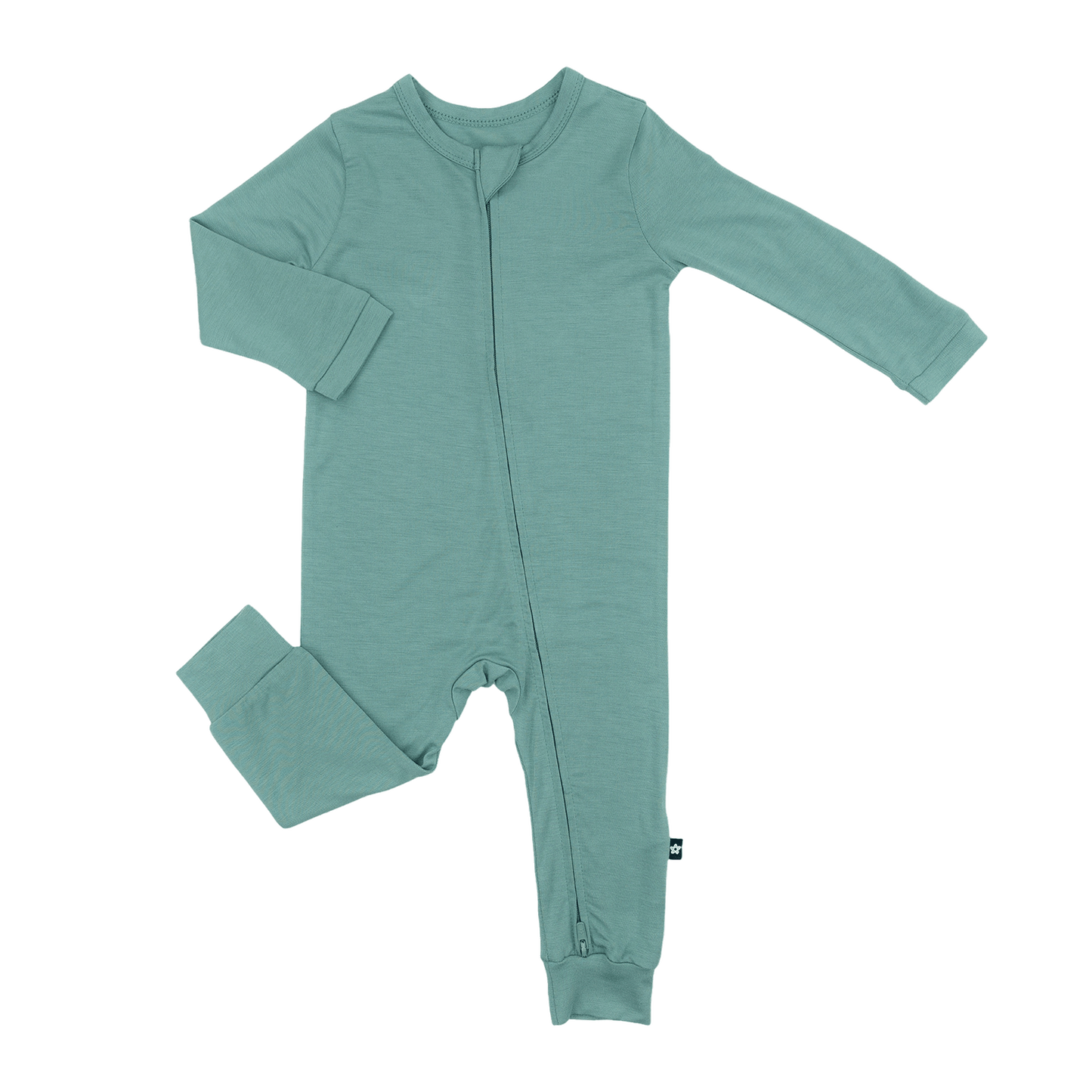 Larkspur Pant Romper Cloudweave Bamboo Long Sleeve Zip Baby Toddler One-piece Bodysuit Jade