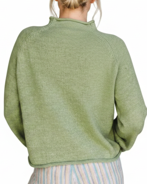 Fish Intarsia Rolled Raw Hem Lightweight Knit Top Coastal Lakeside Pullover Sweater