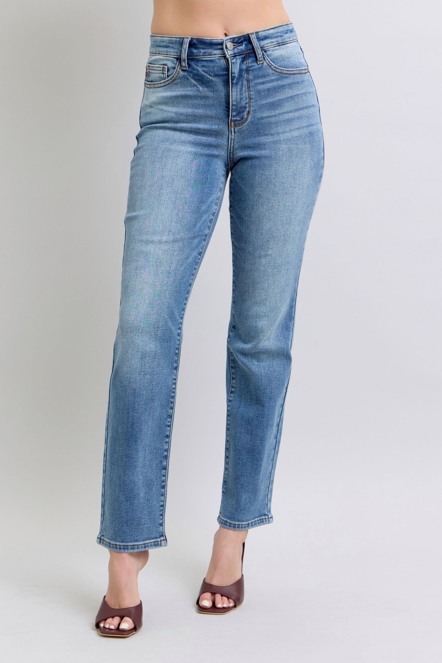 Judy Blue Thermal High-Rise Straight Leg Winter Retro Denim Pants Slim Fit Jeans