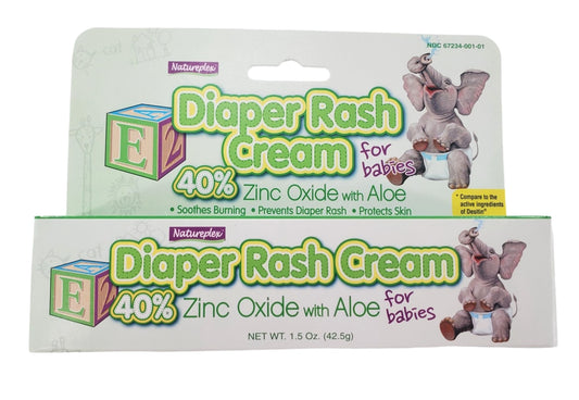 Natureplex Diaper Rash Cream for babies with Aloe 40% Zinc Oxide cream 1.5 oz tube