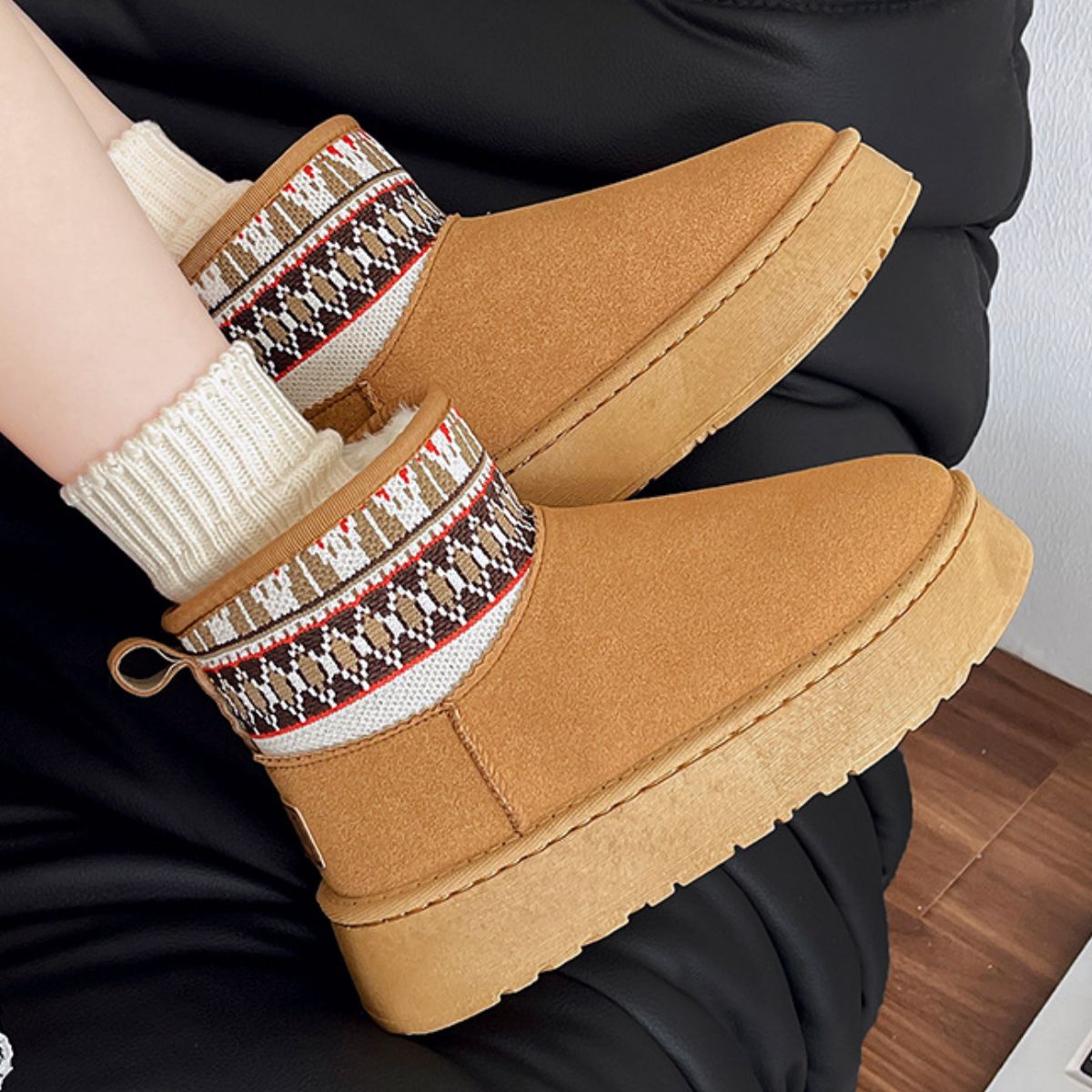 Thermal Platform Knit Ankle Classic Mini Boots Antherson Plush Faux Fur Slip-on Shoes