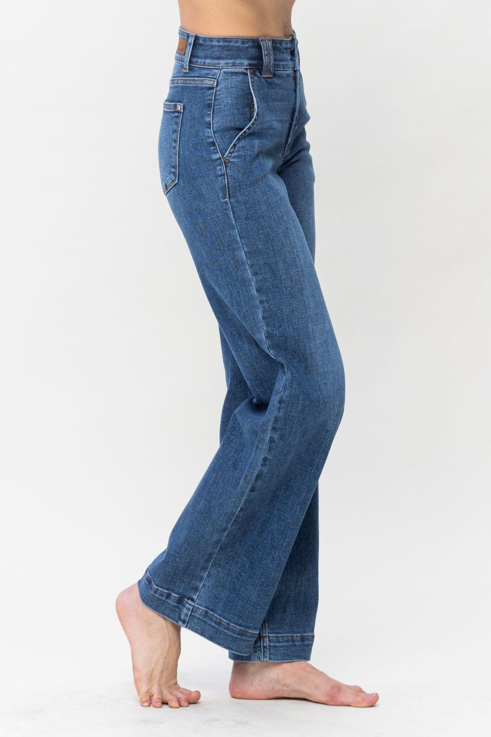 Judy Blue High-Rise Boyfriend Jeans Double Button Relaxed Wide Leg Denim Pants