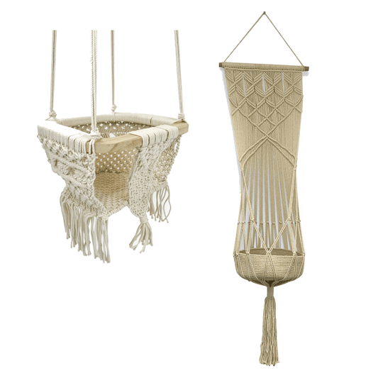 Finn + Emma Fringe Macrame Baby Swing and Hanging Toy Basket Handmade 2-piece Set