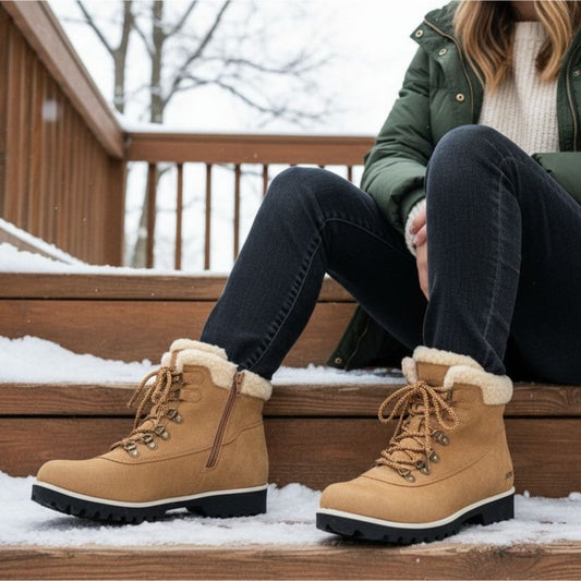 Jsport Boots Woman Faux Fur Shearling Chunky Lug Outdoor Winter Snow Shoes