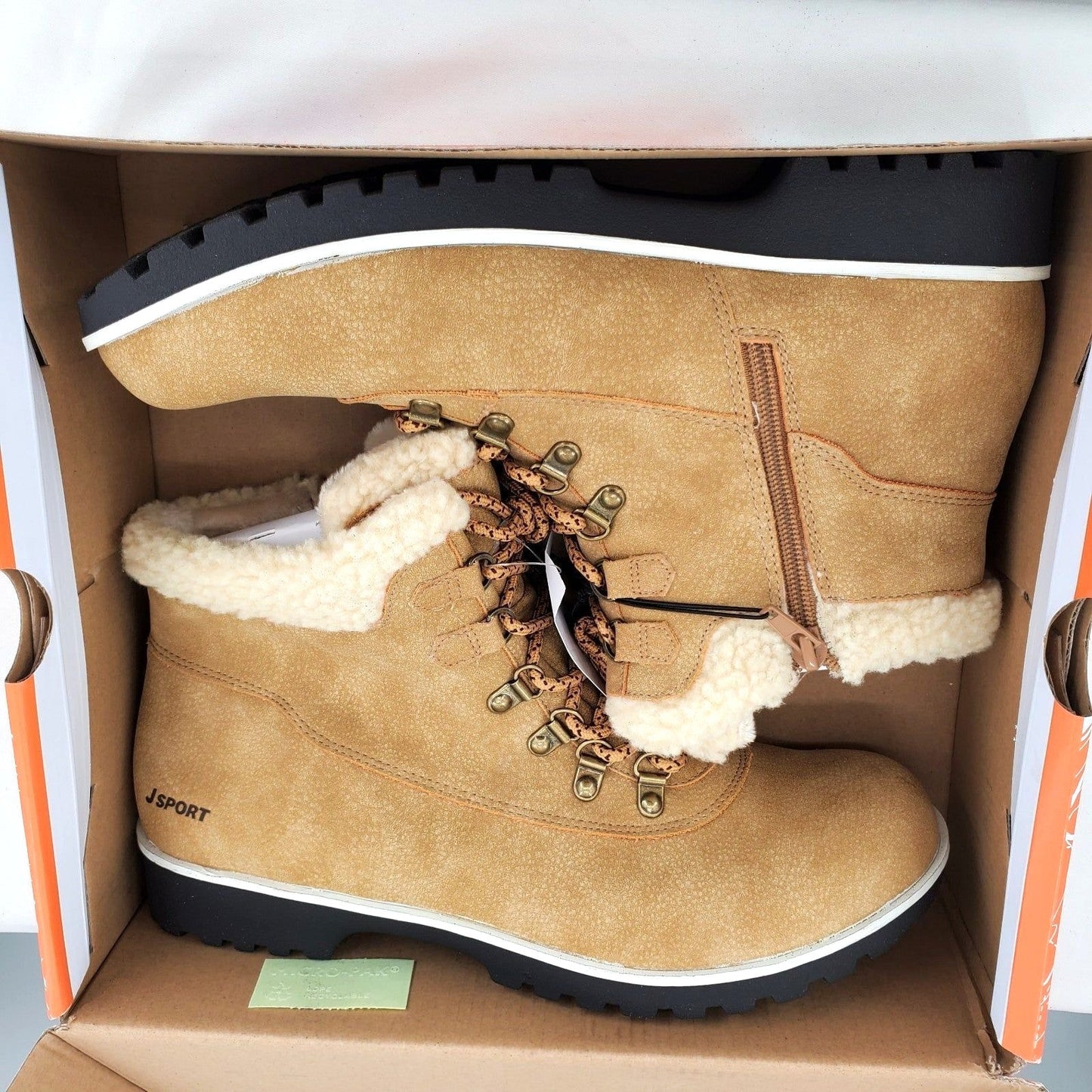 Jsport Boots Woman Faux Fur Shearling Chunky Lug Outdoor Winter Snow Shoes