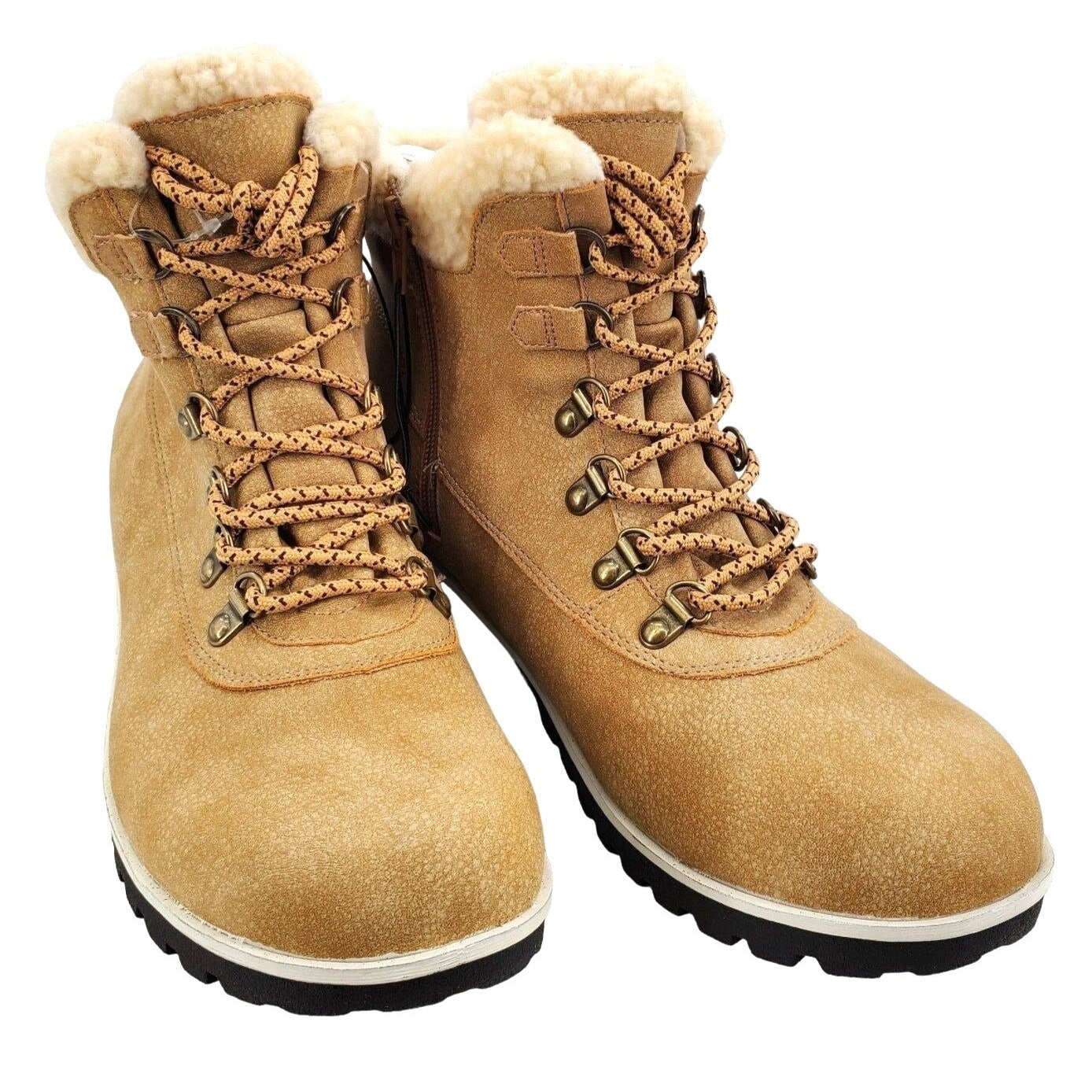 Jsport Boots Woman Faux Fur Shearling Chunky Lug Outdoor Winter Snow Shoes