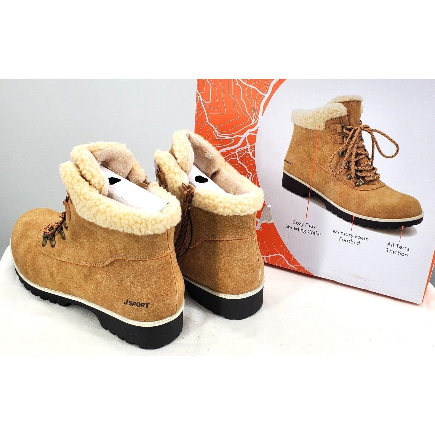 Jsport Boots Woman Faux Fur Shearling Chunky Lug Outdoor Winter Snow Shoes