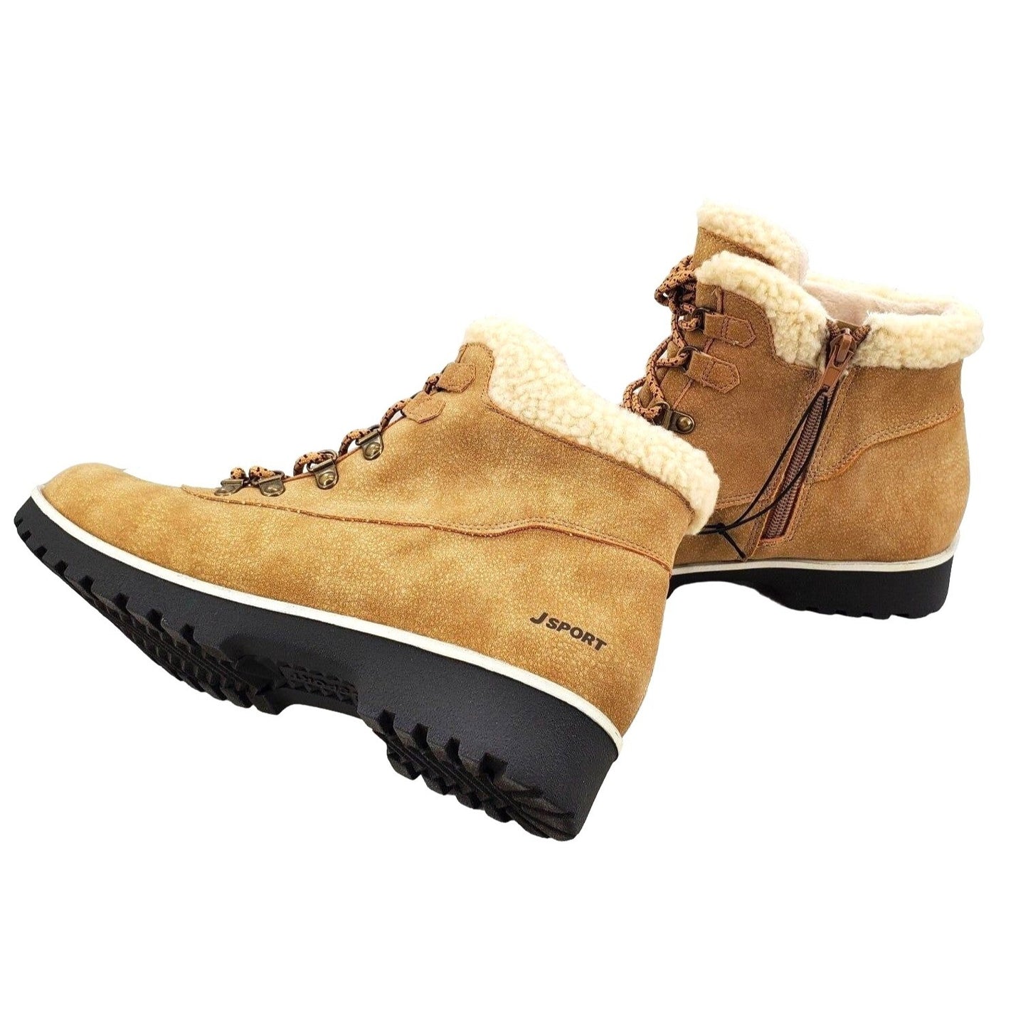 Jsport Boots Woman Faux Fur Shearling Chunky Lug Outdoor Winter Snow Shoes