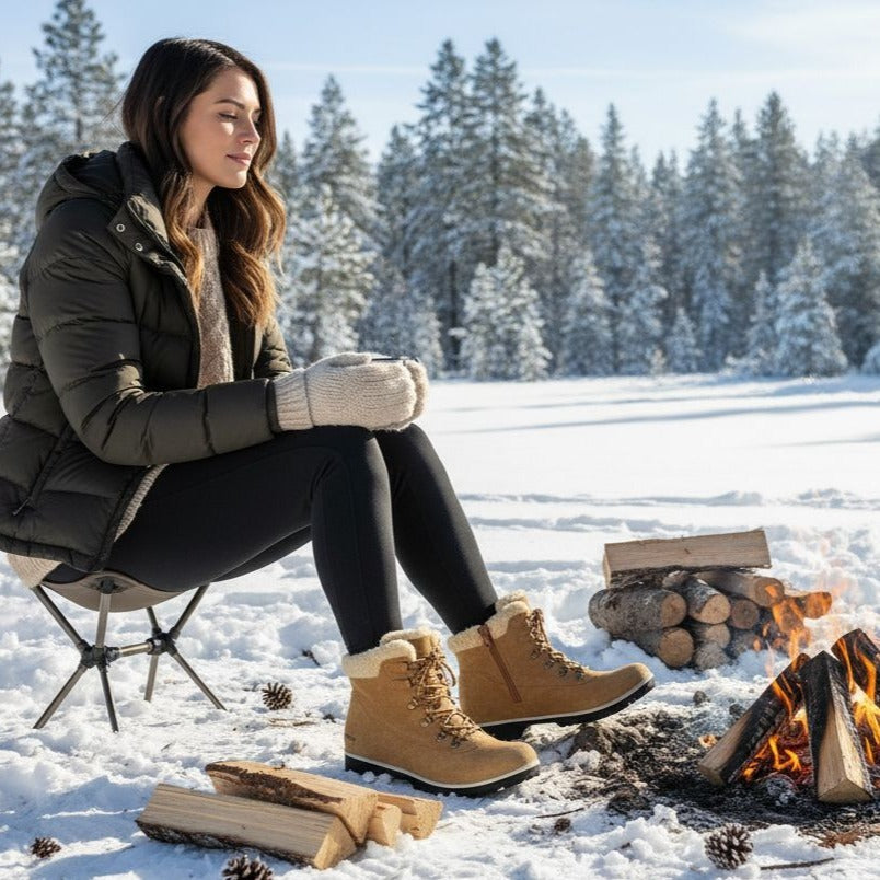 Jsport Boots Woman Faux Fur Shearling Chunky Lug Outdoor Winter Snow Shoes