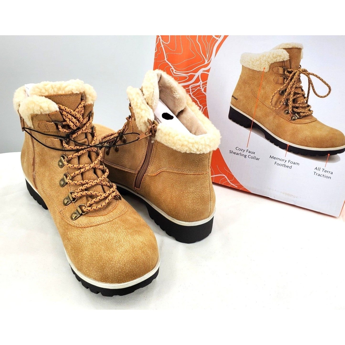 Jsport Boots Woman Faux Fur Shearling Chunky Lug Outdoor Winter Snow Shoes