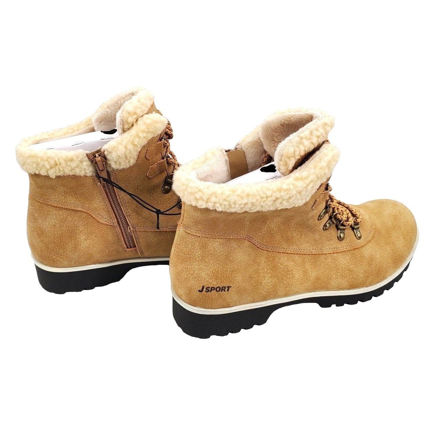 Jsport Boots Woman Faux Fur Shearling Chunky Lug Outdoor Winter Snow Shoes