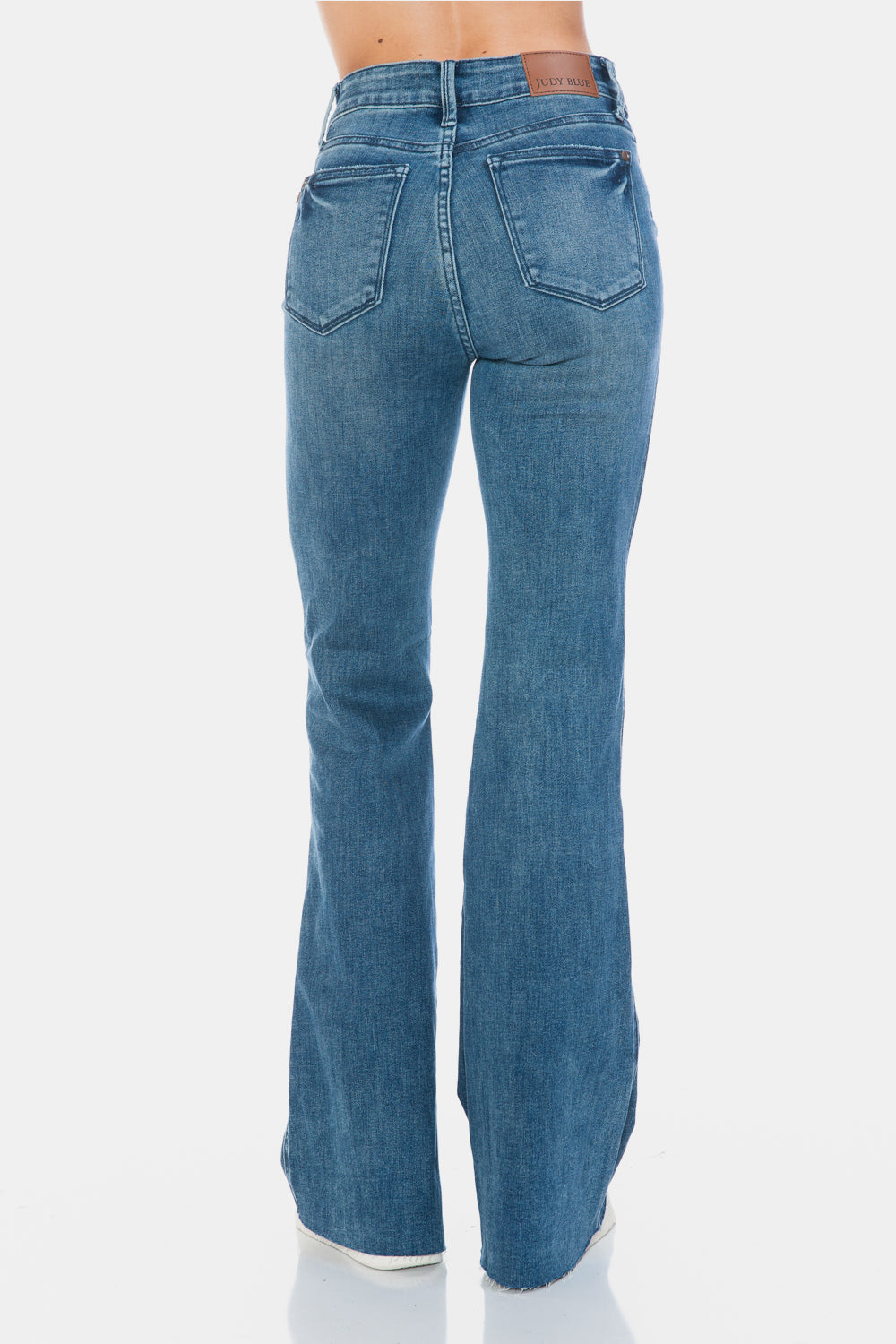 Judy Blue Tummy Control Mid-Rise Jeans Slim Fit Tapered Flare Cut-off Denim Pants