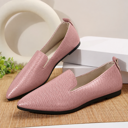 Snake Embossed Faux Leather Pointed Toe Notched Loafer Flats Slip-On Shoes