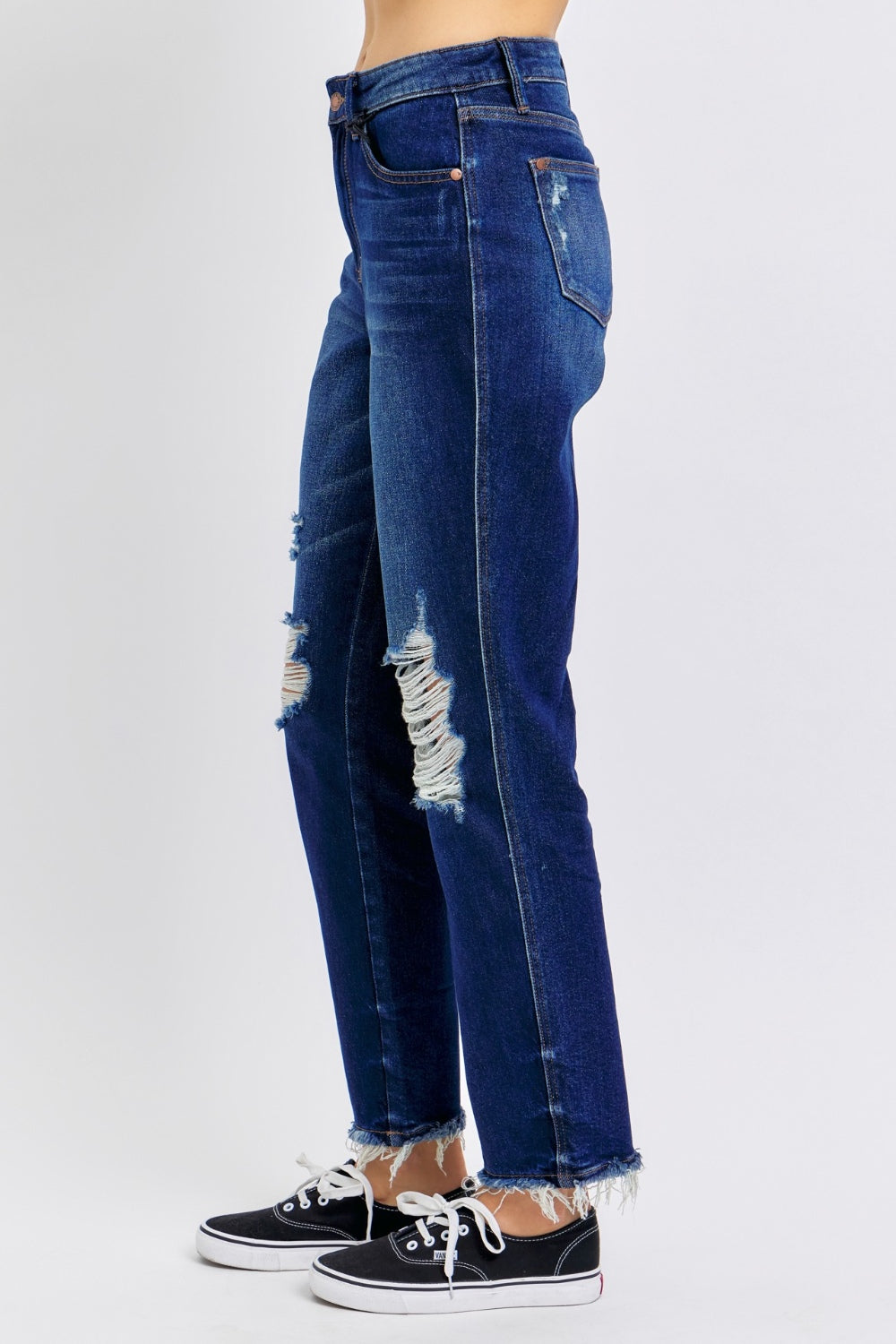 Judy Blue Tummy Control High-Rise Distressed Ridged Front Stretch Straight Leg Jeans Denim Pants