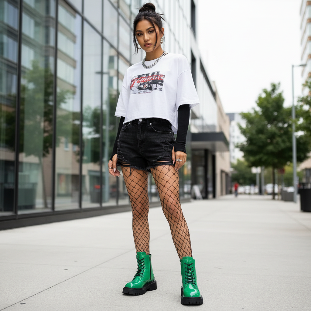 Bright Platform Chunky Lug Combat Boots Vegan Patent Leather Lace-Up K-pop Shoes