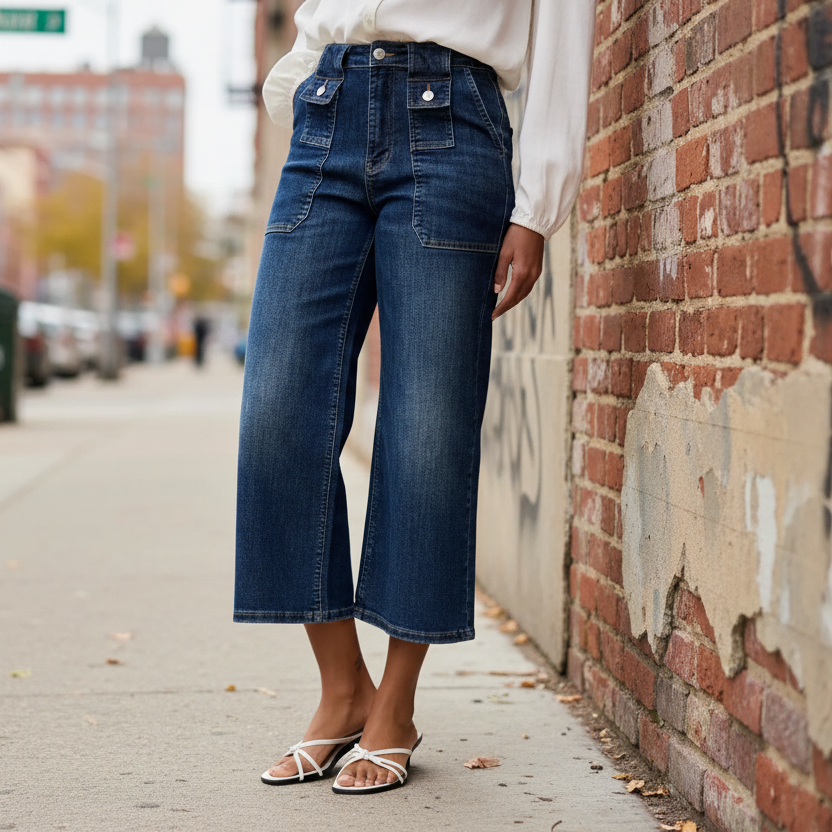 Judy Blue High-Rise Jeans Wide-Leg Cropped Utility Patch Pocket Denim Pants