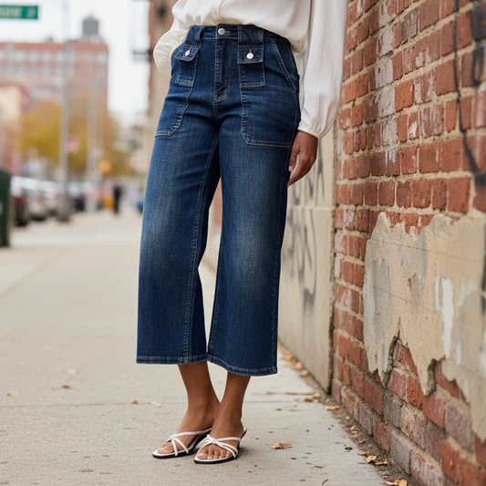 Judy Blue High-Rise Jeans Wide-Leg Cropped Utility Patch Pocket Denim Pants