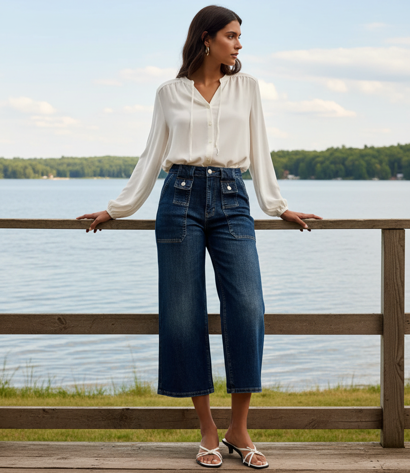 Judy Blue High-Rise Jeans Wide-Leg Cropped Utility Patch Pocket Denim Pants