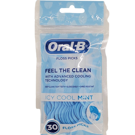 Oral-B Feel the Clean Floss Picks, Icy Mint, 30 Ct Packs-With ADVANCED Cooling technology