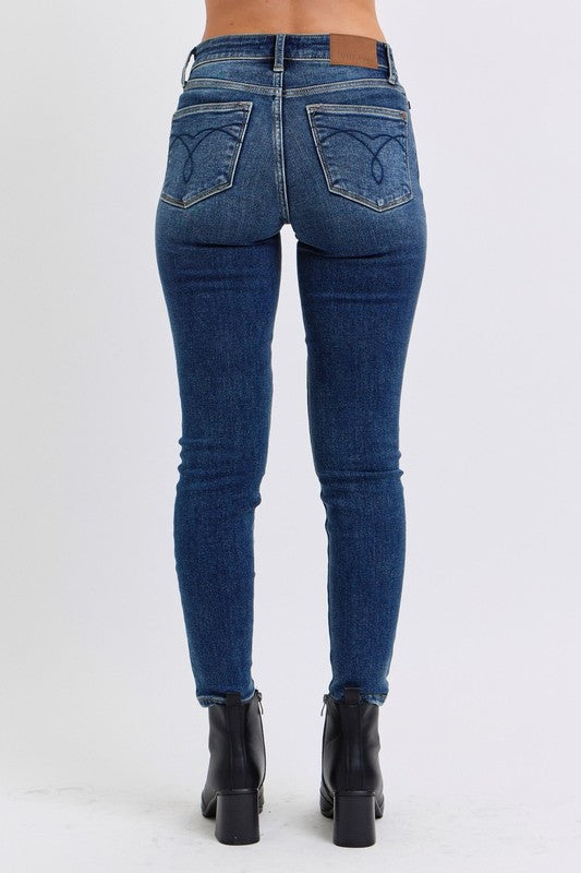 Judy Blue Thermal Mid-Rise Waist Stretchy Skinny Jeans Slim Fit Denim Pants Classic Ankle