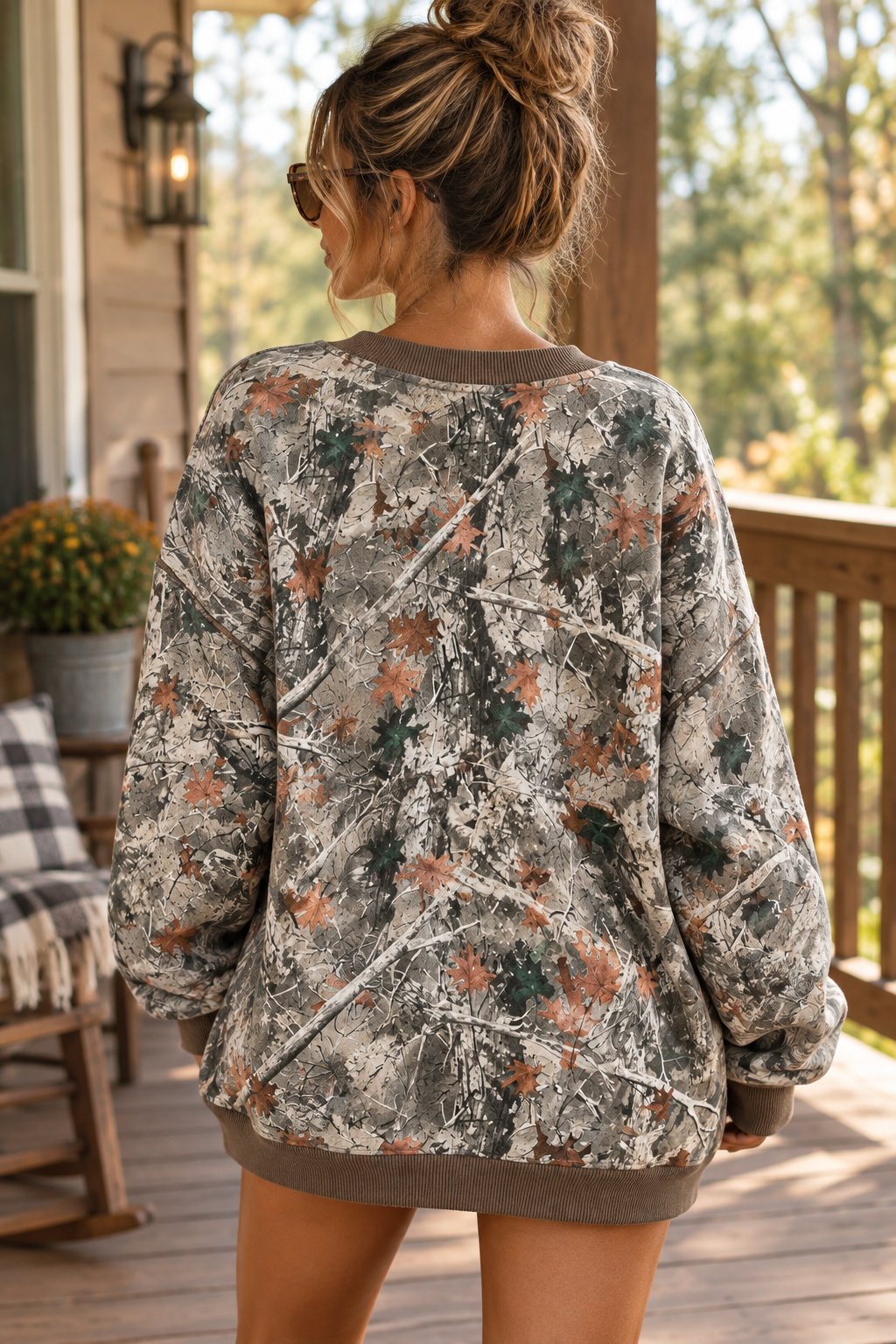 Mallard Duck Howdy Camo Oversized Top Southern Crewneck Western  Sweatshirt Contrast Ribbed Trim