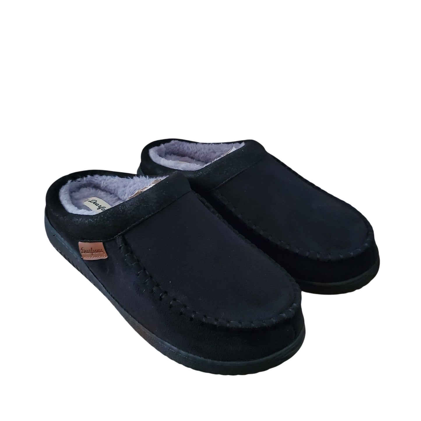 Dearfoams Men Slippers Faux Suede Plush Fur House Shoes Slip-On Black