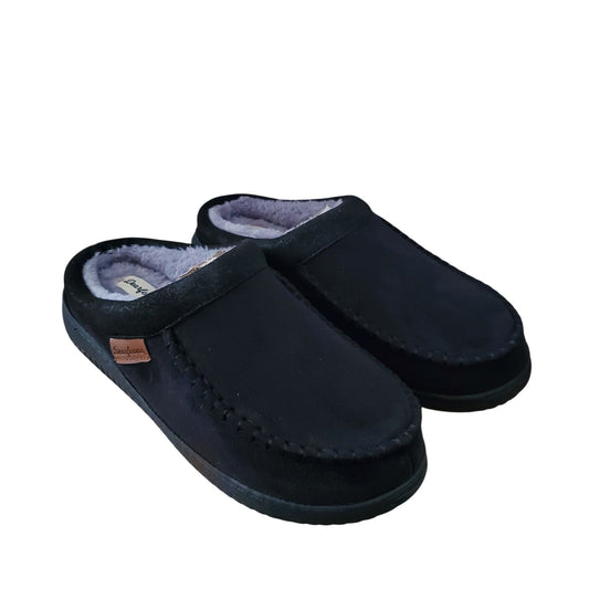 Dearfoams Men Slippers Faux Suede Plush Fur House Shoes Slip-On Black