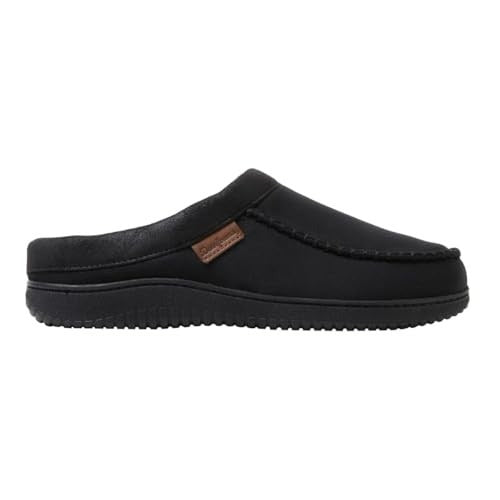 Dearfoams Men Slippers Faux Suede Plush Fur House Shoes Slip-On Black