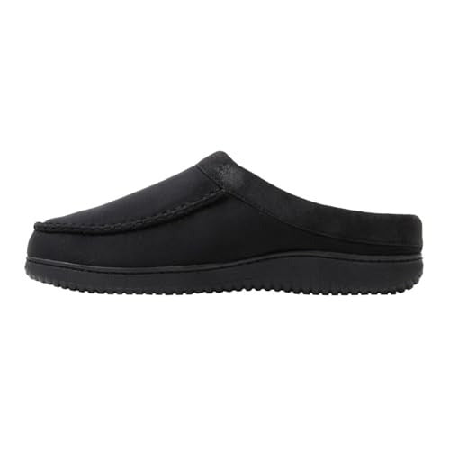 Dearfoams Men Slippers Faux Suede Plush Fur House Shoes Slip-On Black