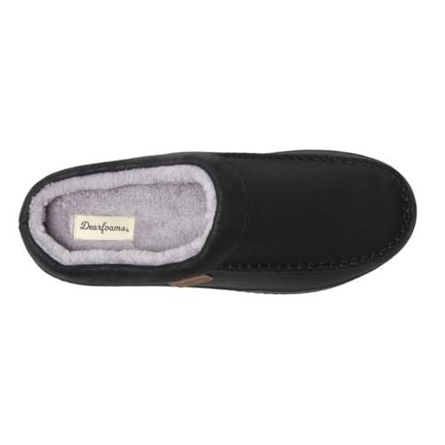 Dearfoams Men Slippers Faux Suede Plush Fur House Shoes Slip-On Black