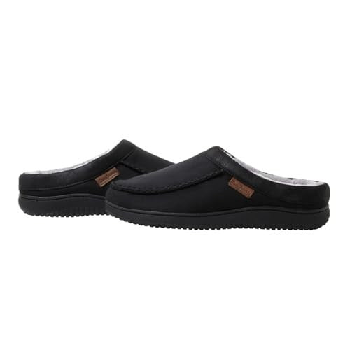 Dearfoams Men Slippers Faux Suede Plush Fur House Shoes Slip-On Black