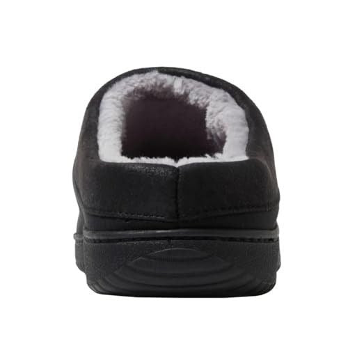 Dearfoams Men Slippers Faux Suede Plush Fur House Shoes Slip-On Black