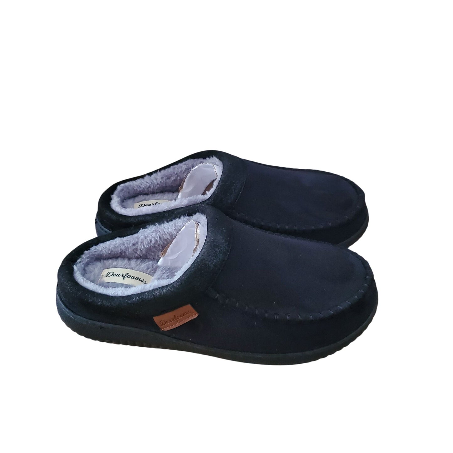 Dearfoams Men Slippers Faux Suede Plush Fur House Shoes Slip-On Black