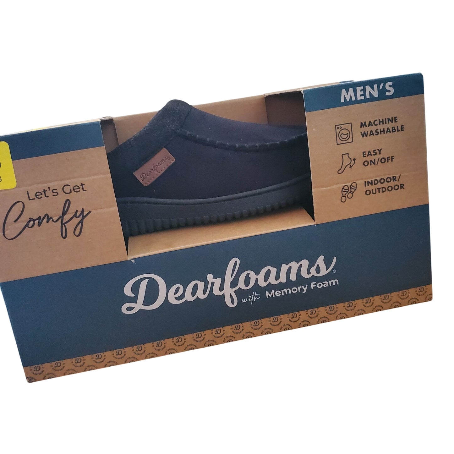 Dearfoams Men Slippers Faux Suede Plush Fur House Shoes Slip-On Black