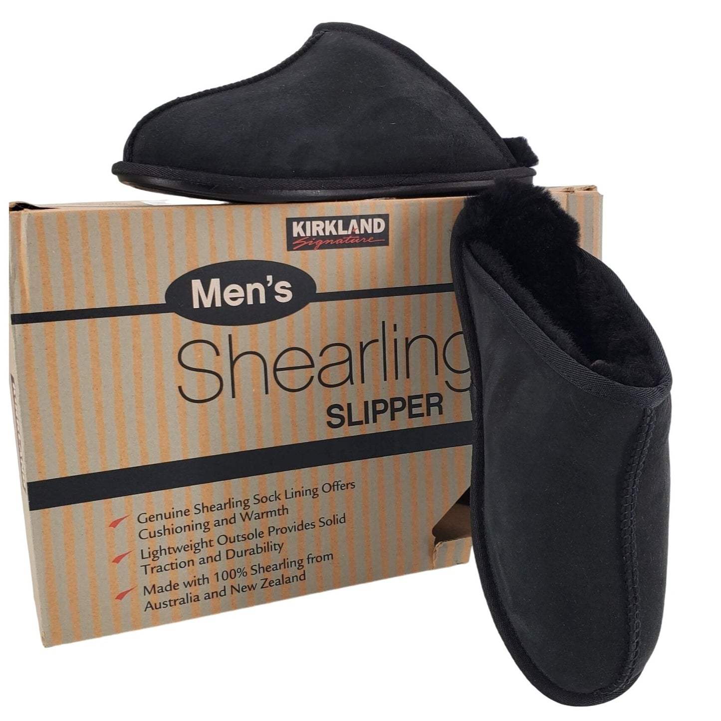 KS Slippers Sheepskin Mens Shearling Suede Real Fur Slides House Shoes