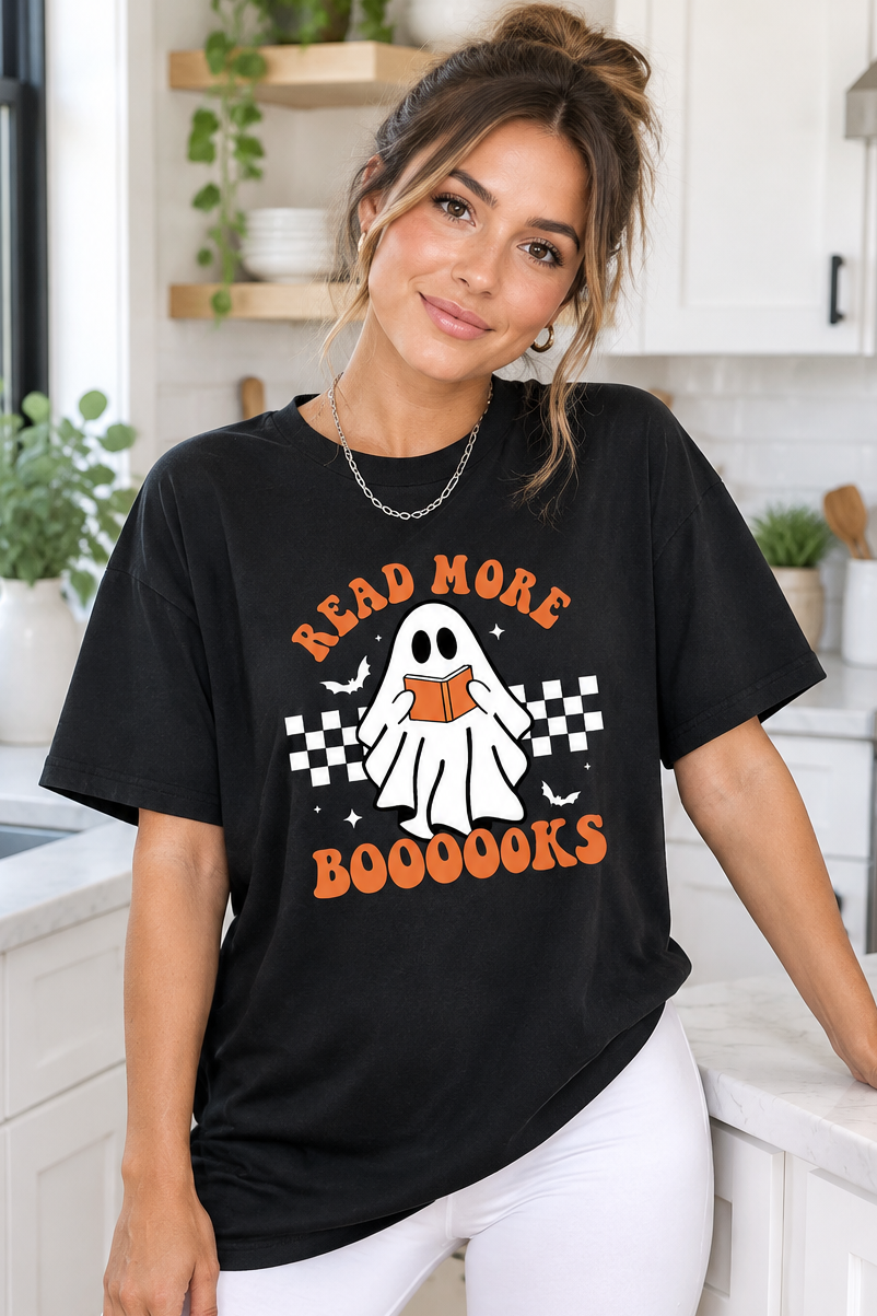 Read More Books Ghost Teacher T-Shirt Halloween Relaxed Fit Short Sleeve Tee