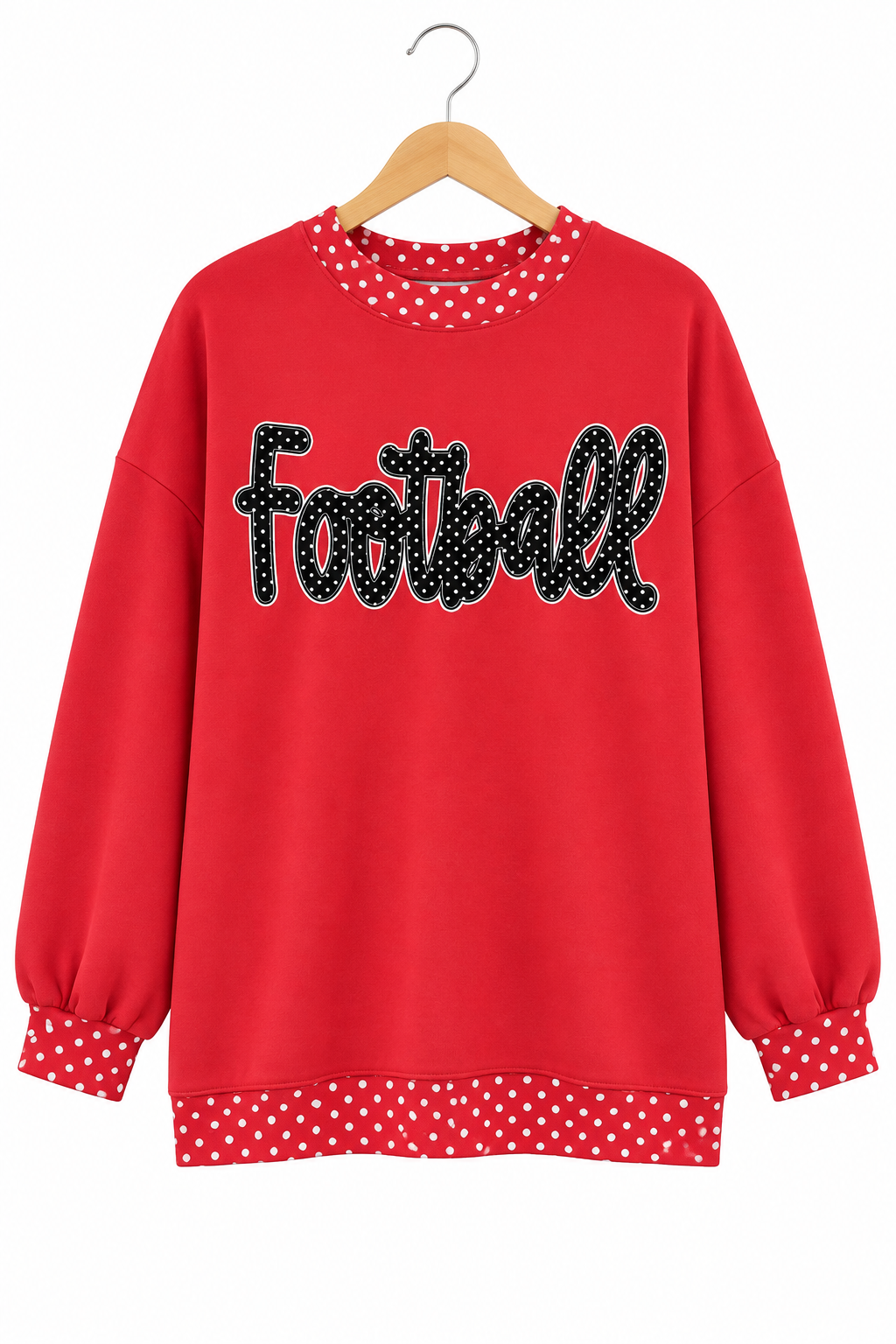 Football Polka Dot Graphic Oversized Sweatshirt Contrast Trim Game Day Pullover