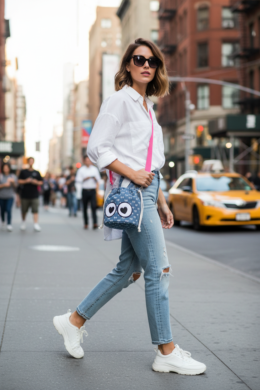 Nicole Lee Bow Denim Bucket Bag Heart Eye Convertible Crossbody Shoulder Purse