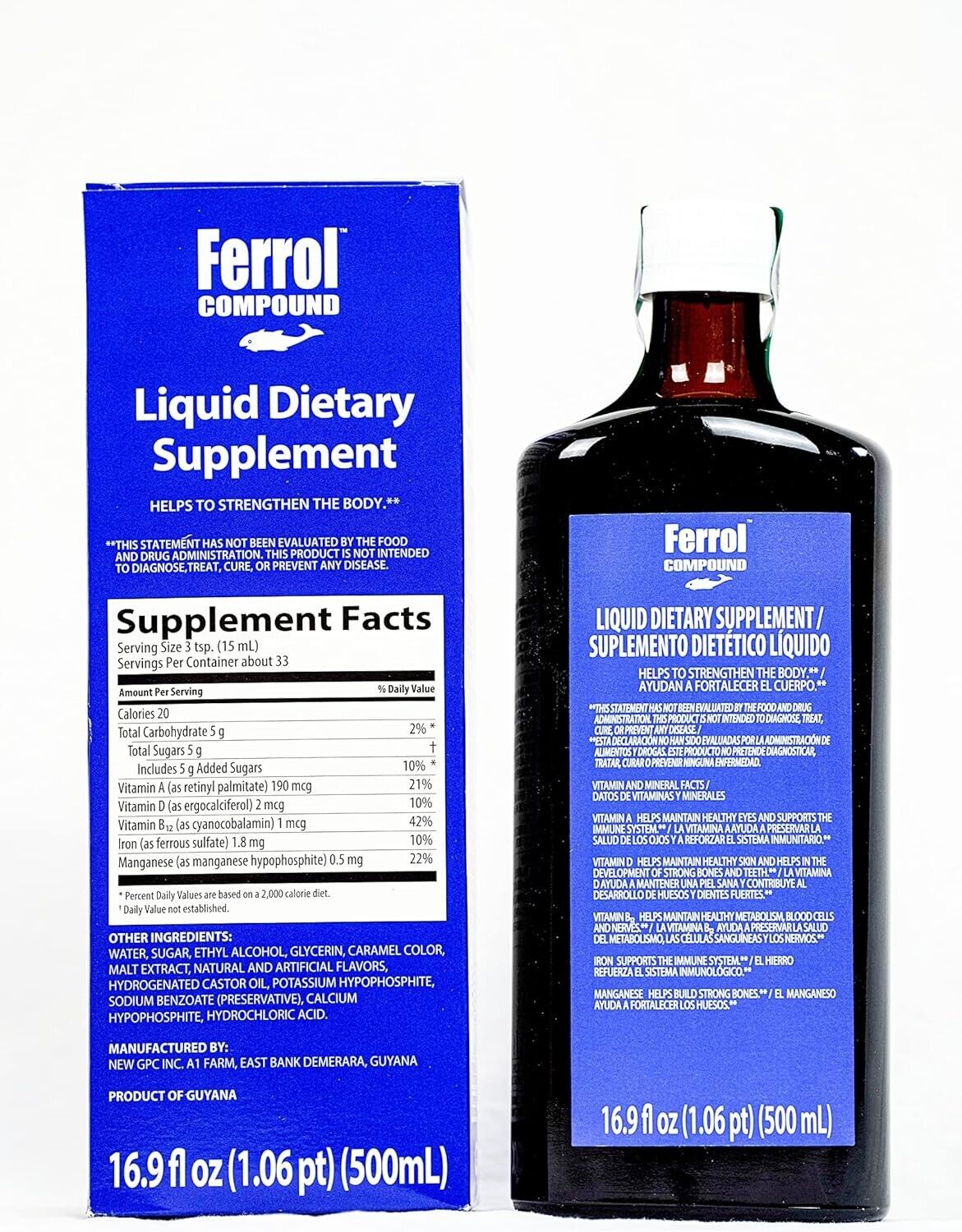 Ferrol Compound Liquid Dietary Supplement Vit A, B12, D, Iron 16.9oz (500mL)