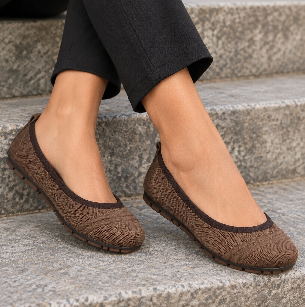 Knit Mesh Round Toe Ballet Flats Two-Tone Contrast Trim Casual Slip-On Shoes